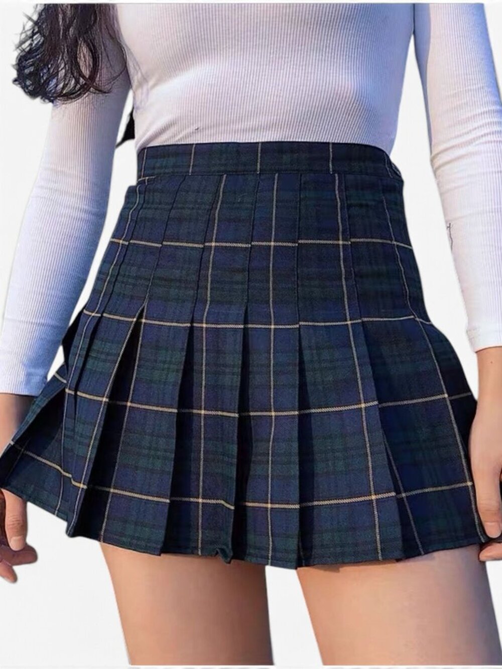 Blue Green Tartan Plaid Pleated Mini Skort XS